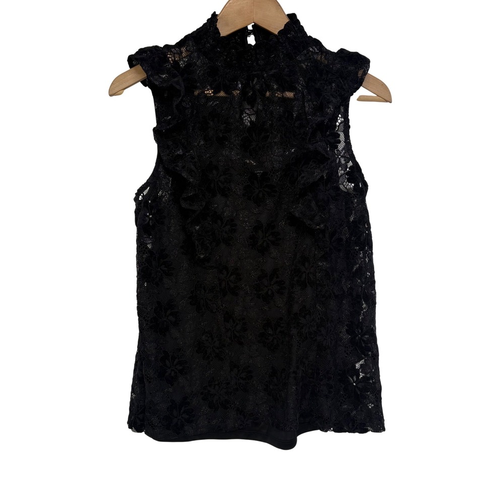 Cable & Gauge Womens Black Floral Lace Whimsigoth Top XS Fairy Grunge Goth